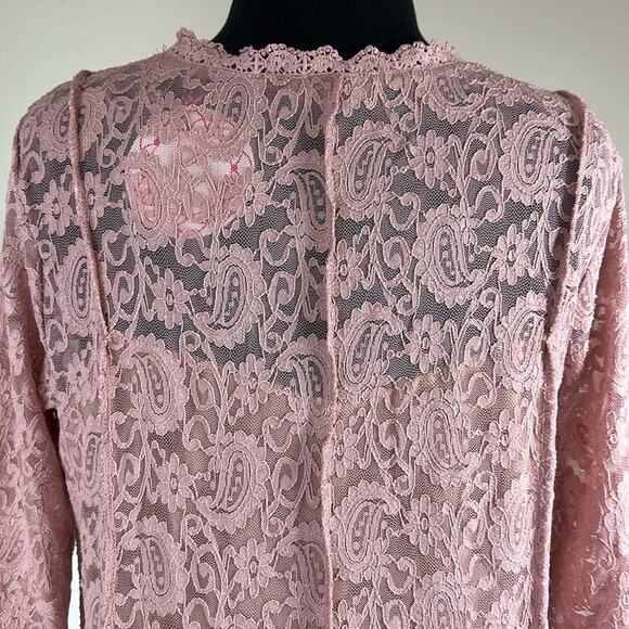 Umgee Pink Mauve Lace Overlay Mini Dress Stretchy Fit & Flare Size M Feminine - Picture 12 of 16
